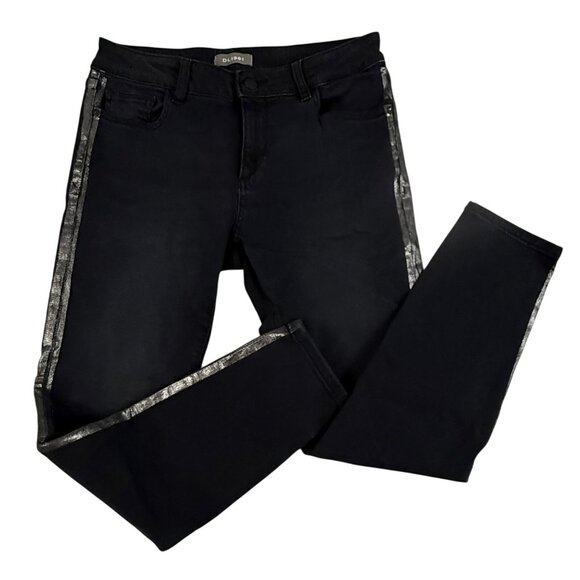 DL1961 Denim - DL1961 Jeans Womens 28 Florence Cropped Instasculpt Skinny Metallic Stripe Black